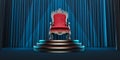 Red royal chair on a background of black curtains. Royalty Free Stock Photo