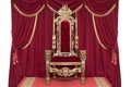 Red royal chair on a background of red curtains. Royalty Free Stock Photo