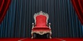 Red royal chair on a background of red and black curtains. Royalty Free Stock Photo