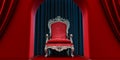 Red royal chair on a background of red and black curtains. Royalty Free Stock Photo