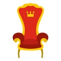 Red royal throne icon, flat style