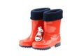Red Rubber boots on white backround. Concept kids shoes fashion.