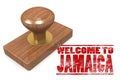 Red rubber stamp with welcome to Jamaica