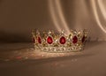 Red ruby garnet crown. Vintage. Symbol og authority, monarchy, power and wealth