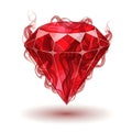 Red Ruby Gemstone Floating with Ethereal Smoke on a White Background Royalty Free Stock Photo