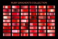 Red ruby glossy gradient, metal foil texture. Color swatch set. Collection of high quality vector gradients. Shiny
