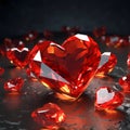 Gemstones of red color in the shape of a heart. Crystals heart. Royalty Free Stock Photo