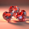 Shining red hearts made of glass. Gemstones of red color in the shape of a heart. Royalty Free Stock Photo
