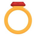 Red ruby ring icon cartoon vector. Gold gift sale