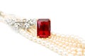 Red ruby ring and pearls Royalty Free Stock Photo