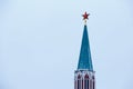 Red ruby star on the top of Moscow Kremlin tower.