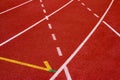 Red running track Synthetic rubber on the athletic stadium. Royalty Free Stock Photo