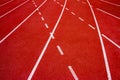 Red running track Synthetic rubber on the athletic stadium. Royalty Free Stock Photo