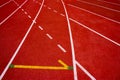 Red running track Synthetic rubber on the athletic stadium.