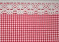 Red rural cloth and lacy ribbon vintage style background texture Royalty Free Stock Photo