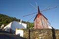 Red rusty windmill in Azores. Sao Jorge island. Portugal Royalty Free Stock Photo