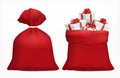 Red sack with christmas gifts realistic composition santa bags filled with gift boxes on blank background illustration Royalty Free Stock Photo