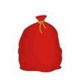 Red sack Santa Claus. Large holiday bag for gifts. Big bagful for new year and Christmas