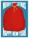 Red sack Santa Claus. Large holiday bag for gifts. Big bagful for new year and Christmas