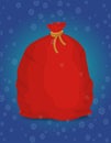 Red sack Santa Claus. Large holiday bag for gifts. Big bagful for new year and Christmas