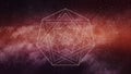 Red sacred geometry, space background - , hepatgram, septagram, seven point star