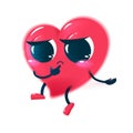 Red sad heart character. Cute face with big eyes and hands and legs. Vector cartoon illustration for kids. Royalty Free Stock Photo