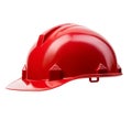 Red safety helmet close-up isolated on a white background. Royalty Free Stock Photo