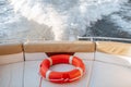 Red safety lifebuoy on the yacht Royalty Free Stock Photo