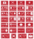 Vector emergency exit signs set on red background Royalty Free Stock Photo