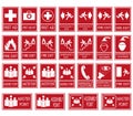 Vector emergency exit signs set on red background