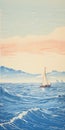 Red Sailboat In Expansive Landscapes: Whistlerian Illustration