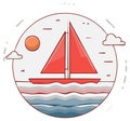 Red sailboat on the ocean waves at sunset vector illustration Royalty Free Stock Photo