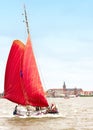 Red Sailboat, Volendam Royalty Free Stock Photo