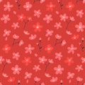 Red sakura pattern, seamless background. Bright oriental texture, traditional japanese print. Cherry blossom vector Royalty Free Stock Photo