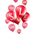 Red sale balloons vector banner. Flying red sale balloons