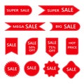 Red sale banners, labels, stickers, tags, vector illustration. Royalty Free Stock Photo