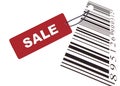 Red sale label with barcode