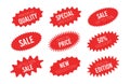 Red sale starburst sticker set - collcetion of stared oval labels and badges with best offer and discount signs. Royalty Free Stock Photo