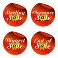 Red sale stickers sizzling,clearance,biggest,end of with yellow shopping cart