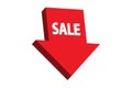 Red sales label for arrow shaped sales marketing promotion icon. 3D rendering illustration price tag.