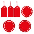 Red sales price tags and labels. Vector icons set.