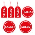 Red sales price tags and labels. Vector icons set. Royalty Free Stock Photo