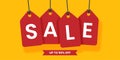 Red sales tags banner on yellow background Royalty Free Stock Photo