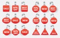 Red sales tags wobblers with text, collection tag Royalty Free Stock Photo