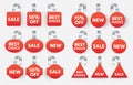 Red sales tags wobblers with text, collection tag Royalty Free Stock Photo