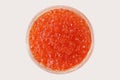 Traditional russian food. Red salmon caviar in glass jar. Royalty Free Stock Photo