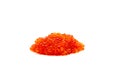 Red salmon caviar heap isolated on white.