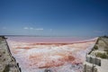 Red salt lake in Saline Margherita di Savoia of Italy