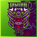 Samurai Oni mascot esport logo design illustrations vector template, Devil Ninja Mask logo for team game streamer youtuber banner