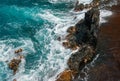 Red Sand Beach, Maui in in Hawaiian. Sea Wave and rock, summer beach background. Royalty Free Stock Photo